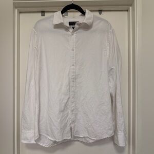 Banana Republic Factor linen blend oxford - slim / untucked fit - size M - white